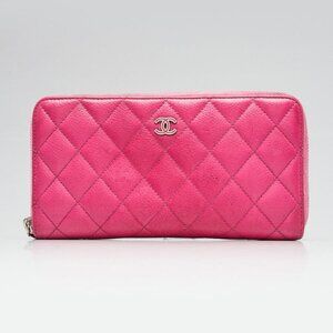 Chanel Pink Quilted Caviar Leather L-Gusset Zip Wallet